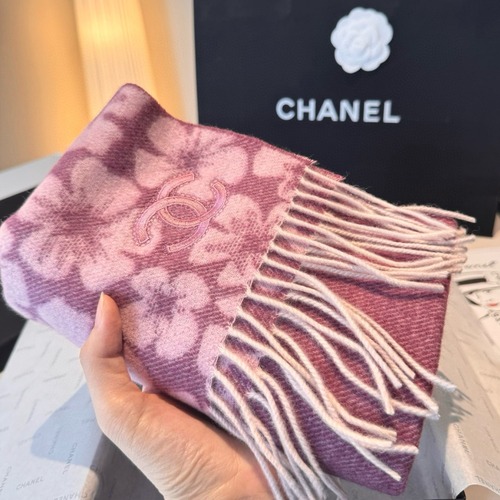 CHANEL 샤넬 플라워 패턴 핑크 울 머플러