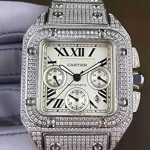 Cartier Santos 100 XL V2 - 산토스 100 골드 올 다이아 XL 모델 골드V2 18k