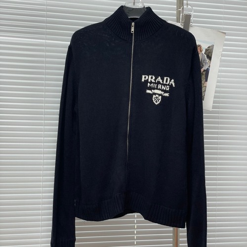 PRADA 프라다 울 혼방 집업 하이넥 니트 자켓