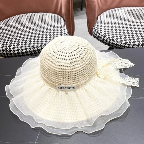 Louis Vuitton 루이비통 2025 신款 蕾丝 大帽檐 여름 해변 모자