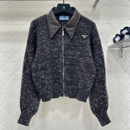 Prada 프라다 가죽 카라 니트 집업