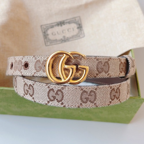 Gucci 구찌 GG 캔버스 블루 레더 트림 슬림 벨트