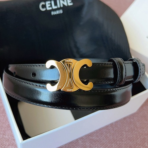 Celine 셀린느 트리오프 금장 버클 블랙 가죽 벨트