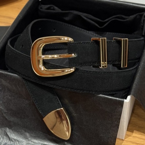 CELINE 셀린느 웨스턴 25mm 트리옴프 버클 스웨이드 & 카프스킨 벨트