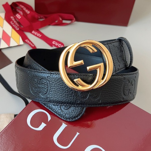 Gucci 구찌 블랙 GG 그레인 가죽 더블 G 버클 벨트