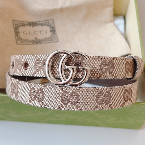 Gucci 구찌 GG 캔버스 블루 레더 트림 슬림 벨트