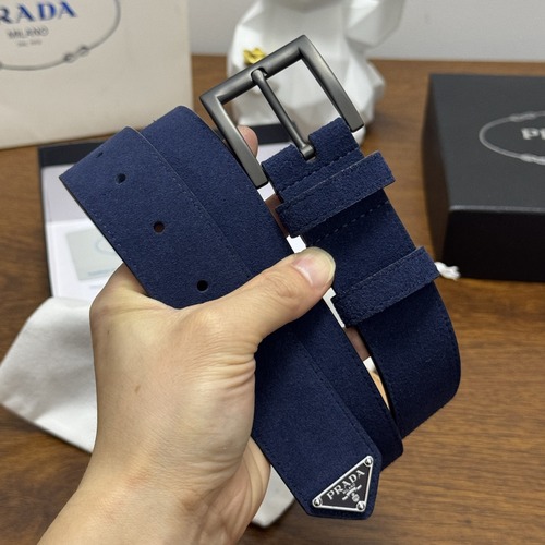PRADA 프라다 블루 스웨이드 가죽 벨트