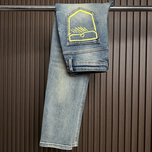 Premium Denim 네온 포켓 워싱 일자 청바지