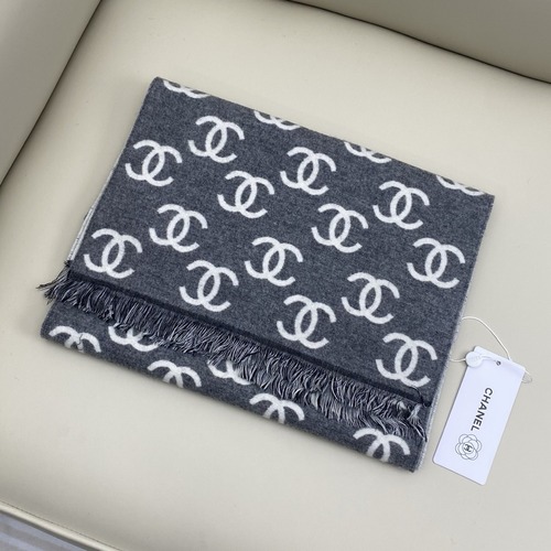 CHANEL 샤넬 더블 C 로고 머플러 그레이