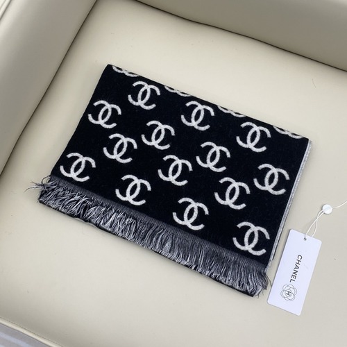 CHANEL 샤넬 더블 C 로고 스카프 블랙
