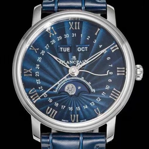 Blancpain Villeret Quantième Complet Phases de Lune 6654 블랑팡 빌레레 컴플리트 캘린더 문페이즈 6654 실버 네이비다이얼